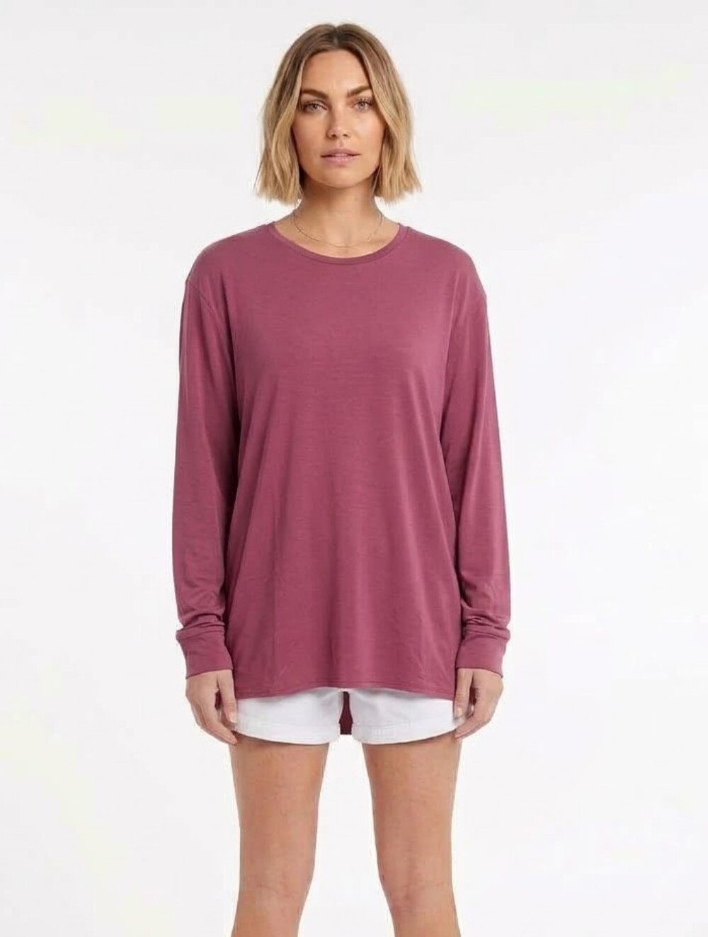 Long Sleeve Crewneck Top - Dusty Rose Up To Size 3XL NWT
